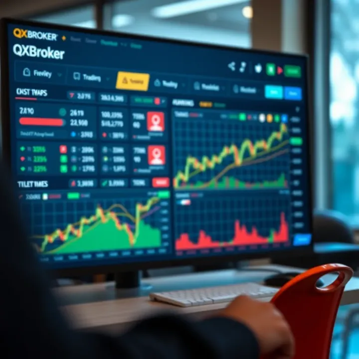 Dashboard showing various trading tools and account features after login on QXBroker.com