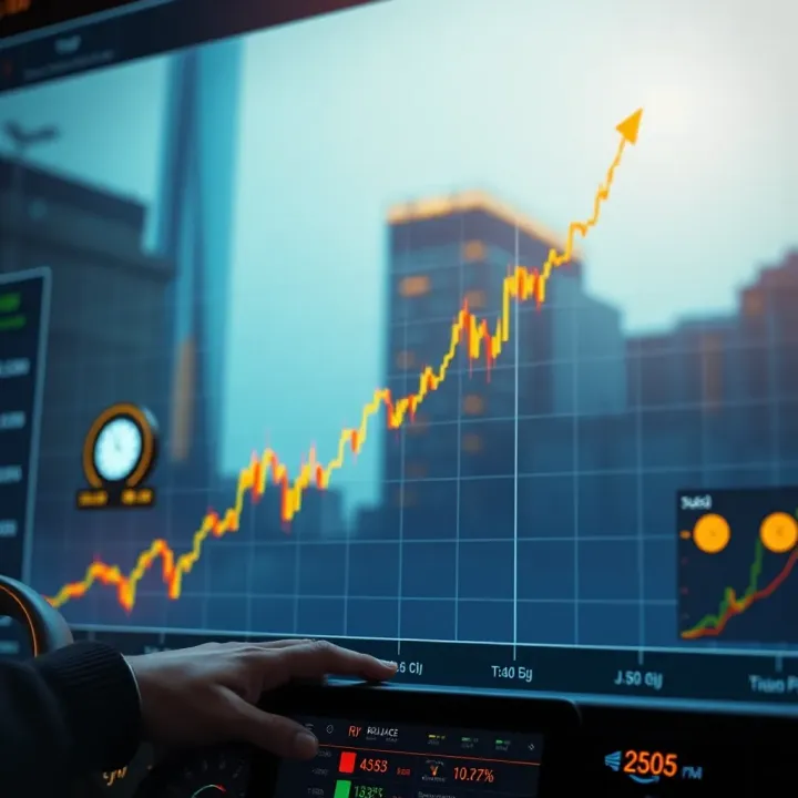 Graph showing upward trend in Reliance Industries stock price over time with market indicators