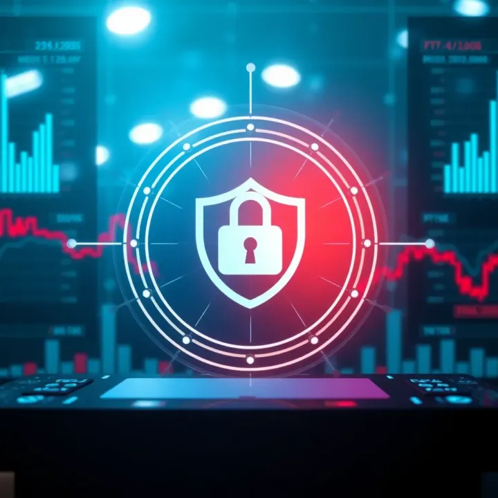Secure Digital Environment for Trading with Regulatory Compliance Illustration of secure digital trading environment with shield and financial icons