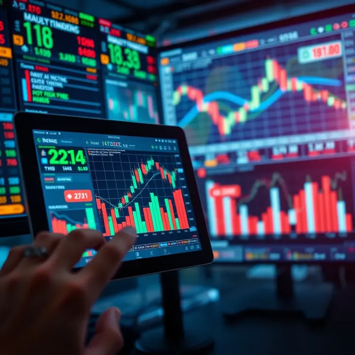 Conceptual illustration of technology tools and financial charts aiding investment decisions