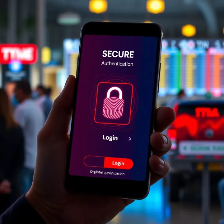 Strong Security Features in Trading Applications Secure login screen with biometric authentication on a smartphone representing strong security features in trading apps