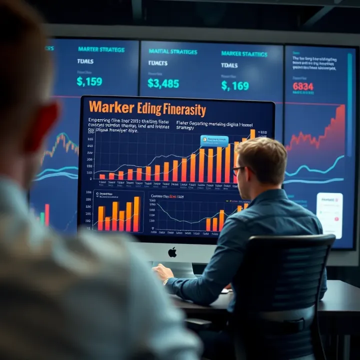 Illustration of a digital education platform with marketing strategies and growth charts