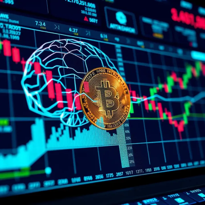 Conceptual graphic showing artificial intelligence analyzing cryptocurrency trading data on KPex platform