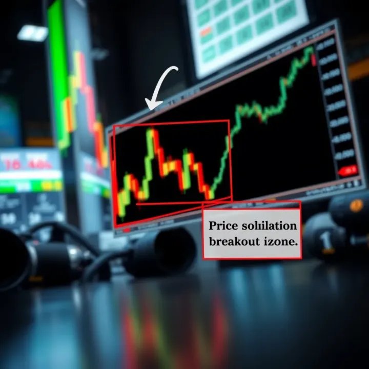 Price Consolidation Zone Illustrated with Box Pattern Chart displaying a clear box pattern highlighting price consolidation zone with breakout points