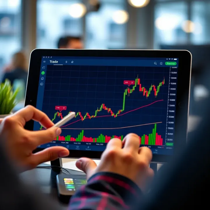 Graph showing virtual trading performance growth on a digital tablet