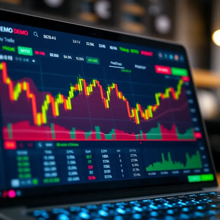 Demo Trading Account Interface Displaying Simulated Market Data Interface of a demo trading account showing simulated market data and trading options