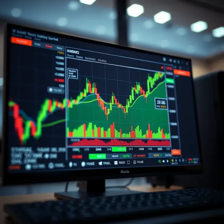 Graph showing stock market trends on a computer screen with trading interface elements