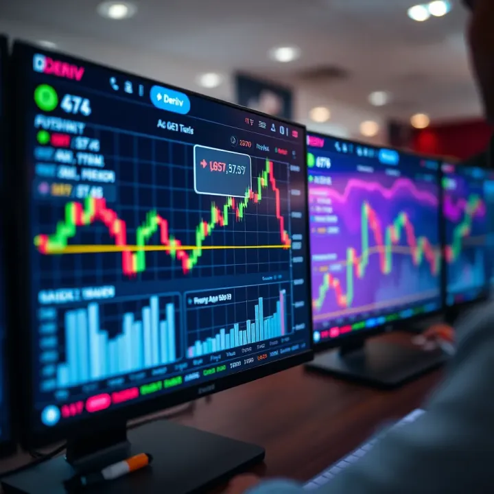Graphical representation of automated trading with digital interface showing data and charts
