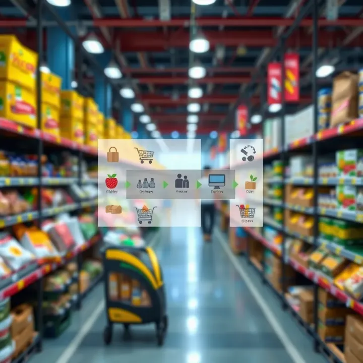 Illustration showing a streamlined procurement workflow connecting retailers with suppliers through an integrated platform