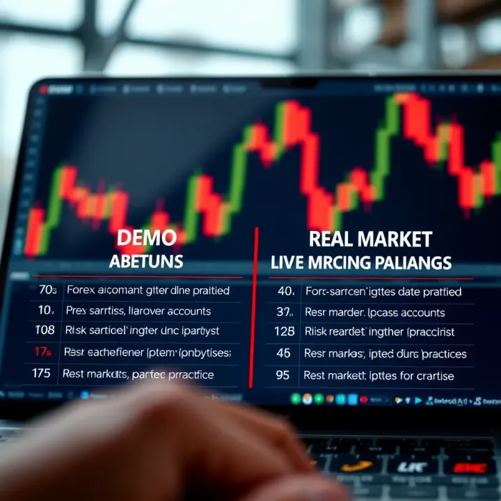 Comparison Between Demo and Live Forex Trading Accounts Graphic showing comparison between demo and live forex accounts highlighting risk-free practice and real market trading
