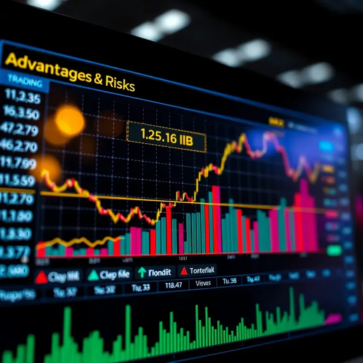 Graph illustrating trading performance with upward trends, highlighting benefits and risks in online trading