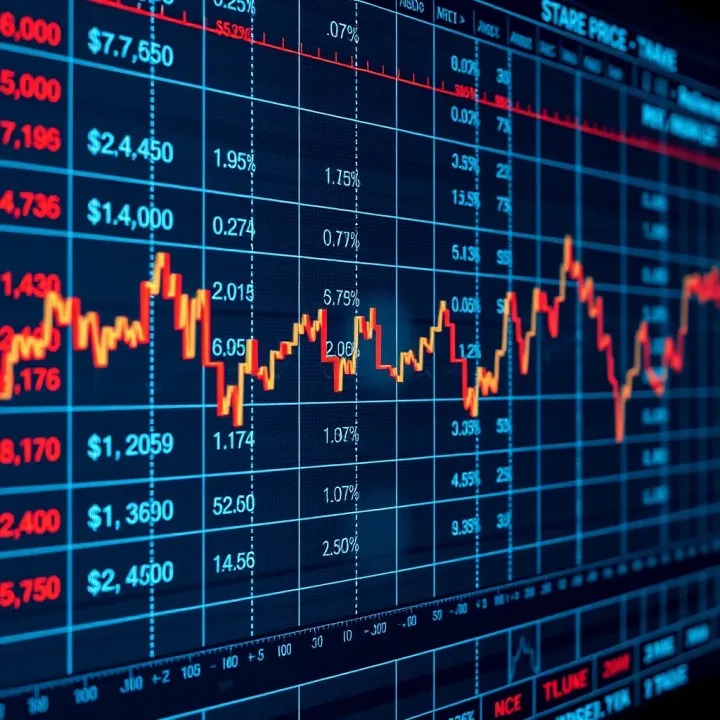 Fluctuations in Reliance Industries Share Price Over Time Stock market chart showing fluctuating share prices with a focus on Reliance Industries