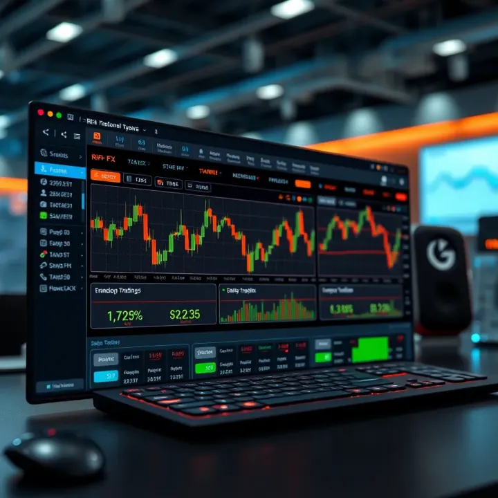 Dashboard interface displaying financial tools and trading options on Rifa FX platform